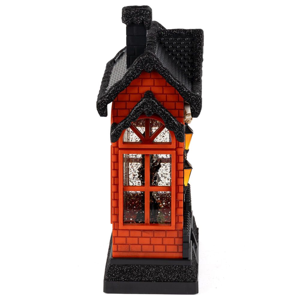 The Gerson Company 10&quot; Lighted Spinning Water Globe Haunted House in Black and Orange, , large