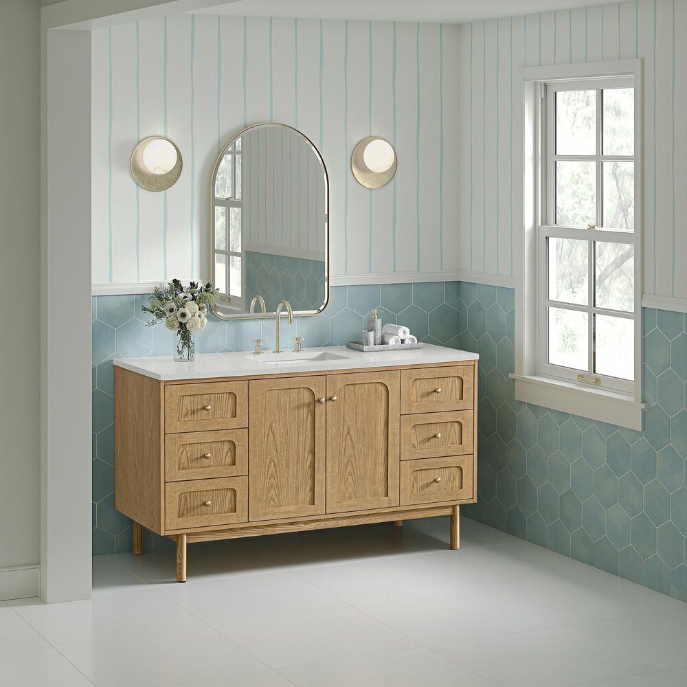 James Martin Vanities Laurent 60&quot; Single Bathroom Vanity in Light Natural Oak with 3 cm Lime Delight Quartz Top and Rectangular Sink, , large