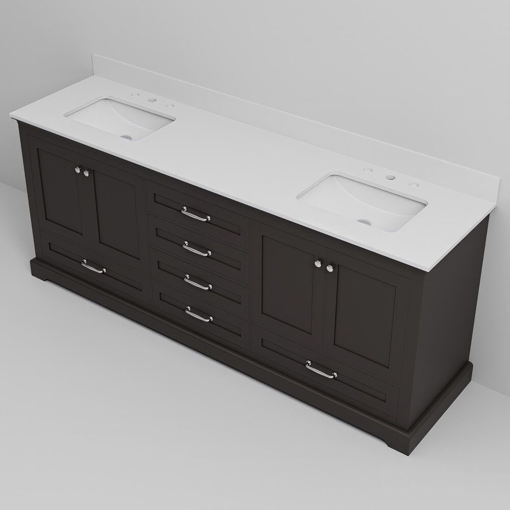 Lexora Home Dukes 80" Double Bathroom Vanity in Espresso with 2 cm White Quartz Top and Rectangular Sinks, , large