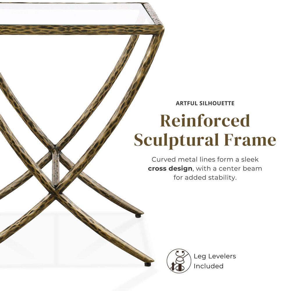 Furniture of America Lalia Side Table with Tempered Glass Top and X-Base in Matte Gold, , large