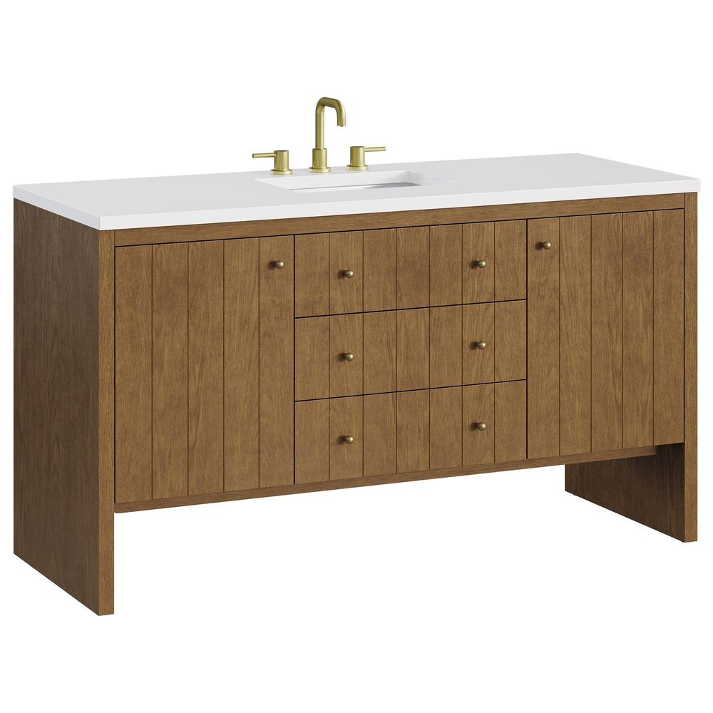 James Martin Hudson 60" Single Bathroom Vanity in Honey Oak with 3 cm Tajnar Eclos Top and Rectangular Sink, , large
