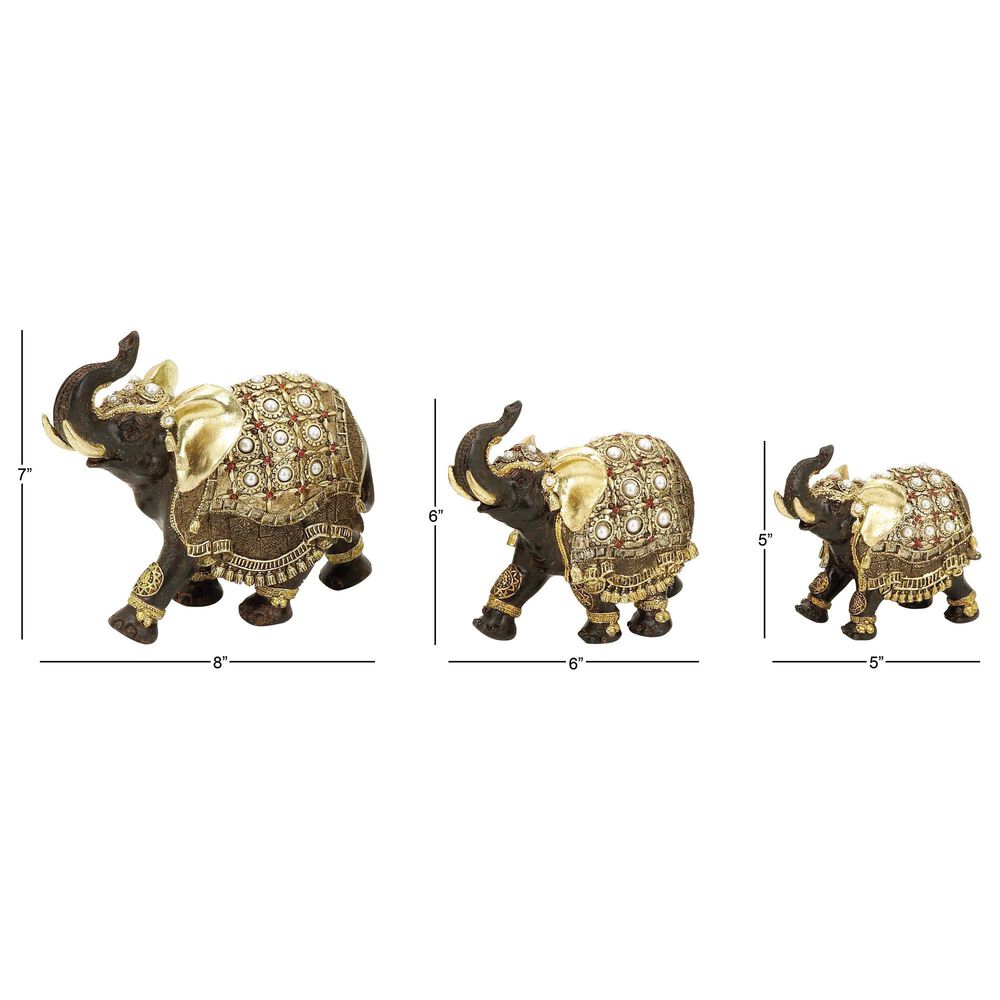 Maple and Jade Eclectic Elephant Sculpture in Gold &#40;Set of 3&#41;, , large
