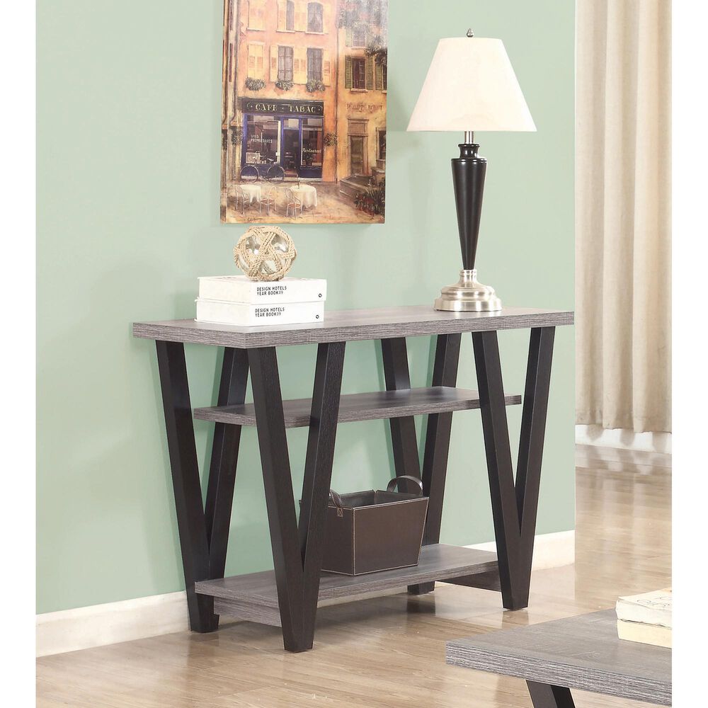 Pacific Landing Higgins V-Shaped Sofa Table in Black and Antique Grey, , large