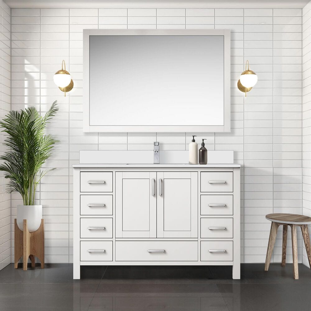 Lexora Home Jacques 48" Single Bathroom Vanity in White with 2 cm White Cultured Marble Top and Rectangular Sink, , large