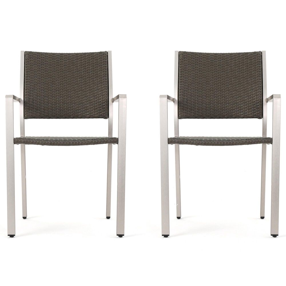 Hearth and Haven Cape Coral Outdoor Wicker Dining Chair in Grey &#40;Set of 2&#41;, , large