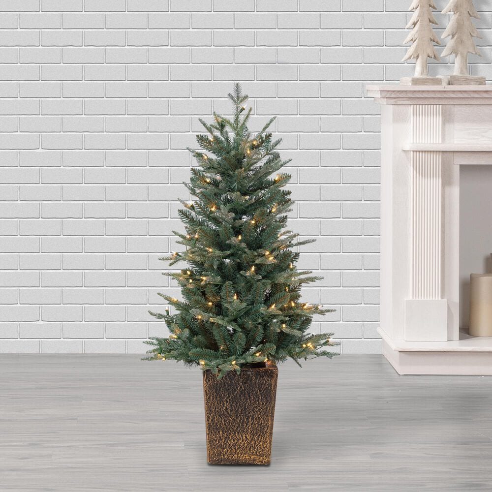 The Gerson Company 4&#39; Potted Pre-Lit Artificial Blue Spruce with White Lights in Green, , large