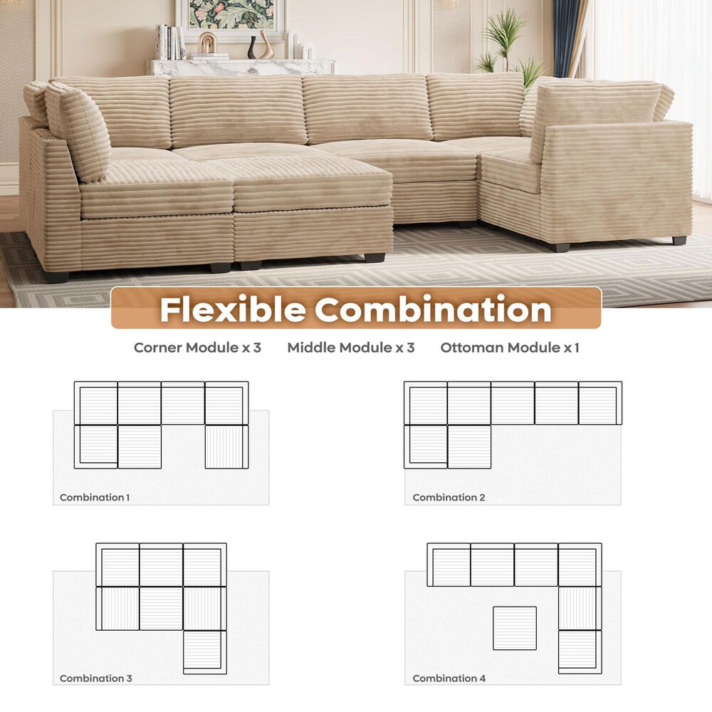 HOMLUX 7-Piece Mod Sectional with Chaise in Beige, , large