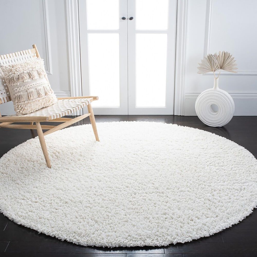 Safavieh August Shag AUG200C 6&#39;7&quot; Round Ivory Area Rug, , large