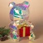 The Gerson Company USB Electric RGB Lighted Holographic Holiday Bear Holding Gift Box in White, , large
