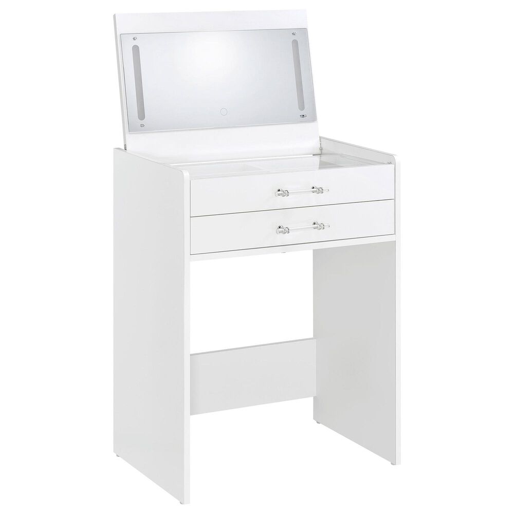Pacific Landing Danbury 3-Drawer Makeup Vanity Set in White High Gloss, , large