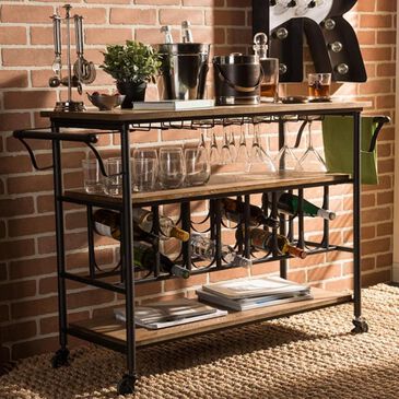 Baxton Studio Bradford Kitchen Cart in Antique Black and Weathered Oak, , large