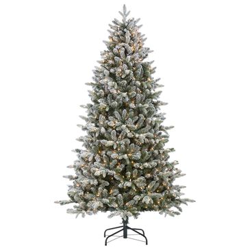 The Gerson Company Sterling 7.5" Natural Cut Flocked Swiss Mountain Fir with 800 UL White Lights, , large