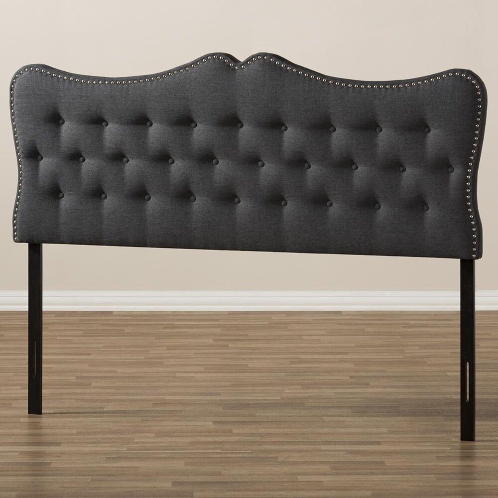 Baxton Studio Emma Queen Upholstered Headboard in Dark Grey, , large
