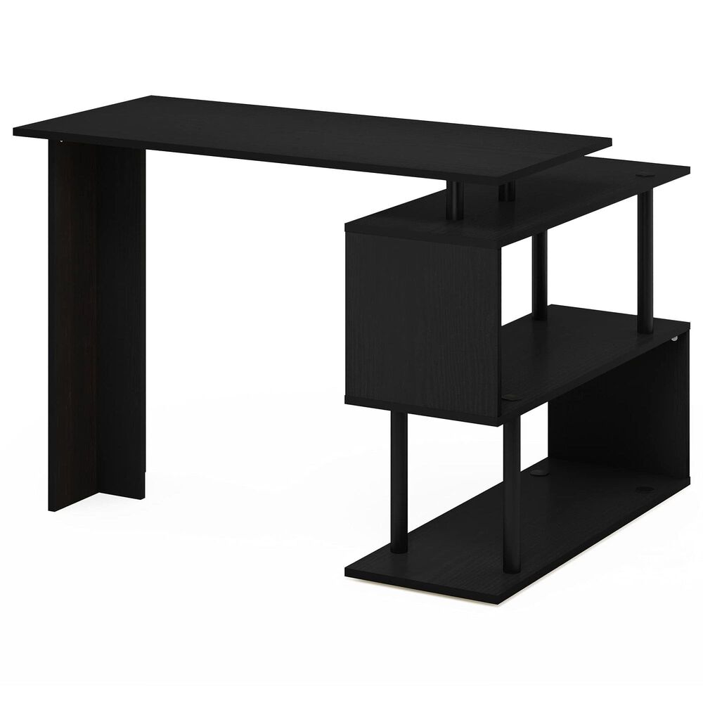 HOMLUX 3-Tier Shelves L-Shape Computer Desk in Americano and Black, , large