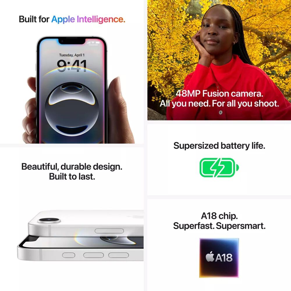 Apple iPhone 16e 128GB in White, , large
