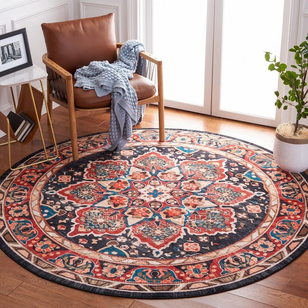 Safavieh Riviera 6&#39;7&quot; Round Red and Navy Area Rug, , large