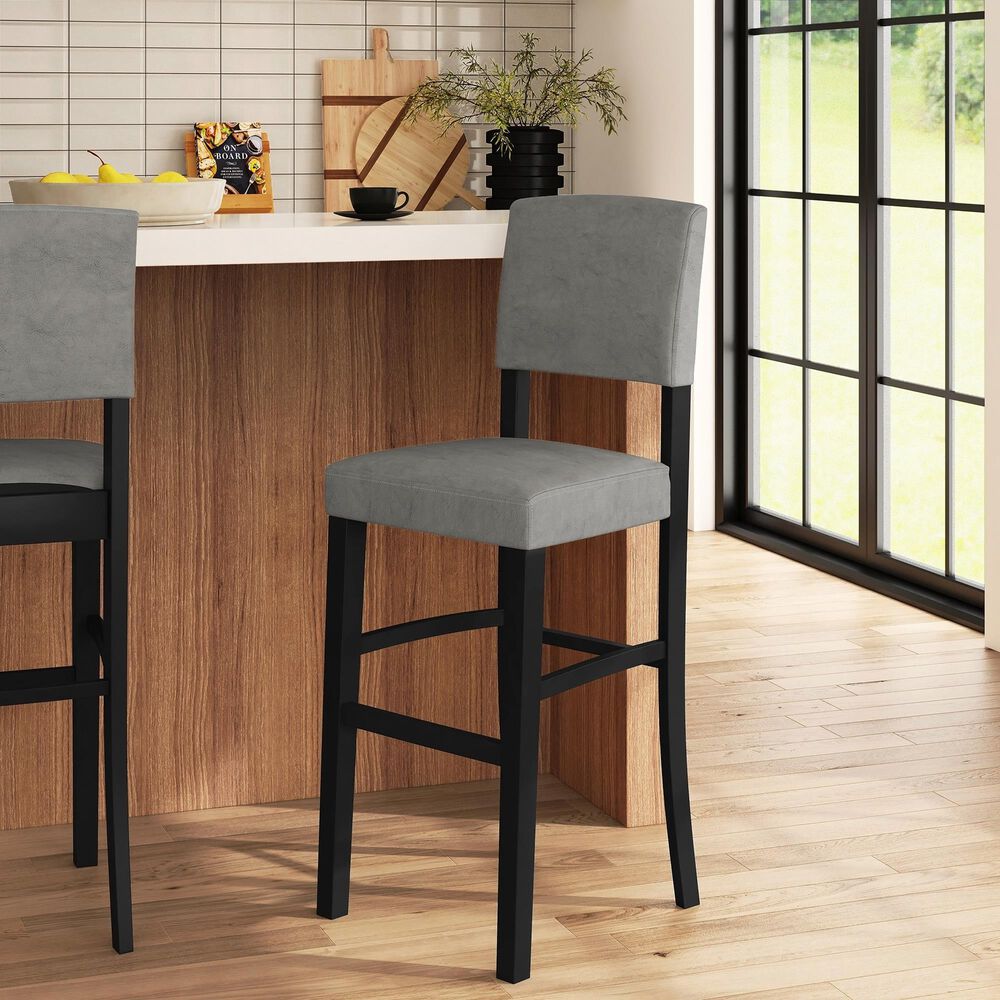 Linon Home Decor Monaco Bar Stool with Dove Gray Cushion in Black, , large