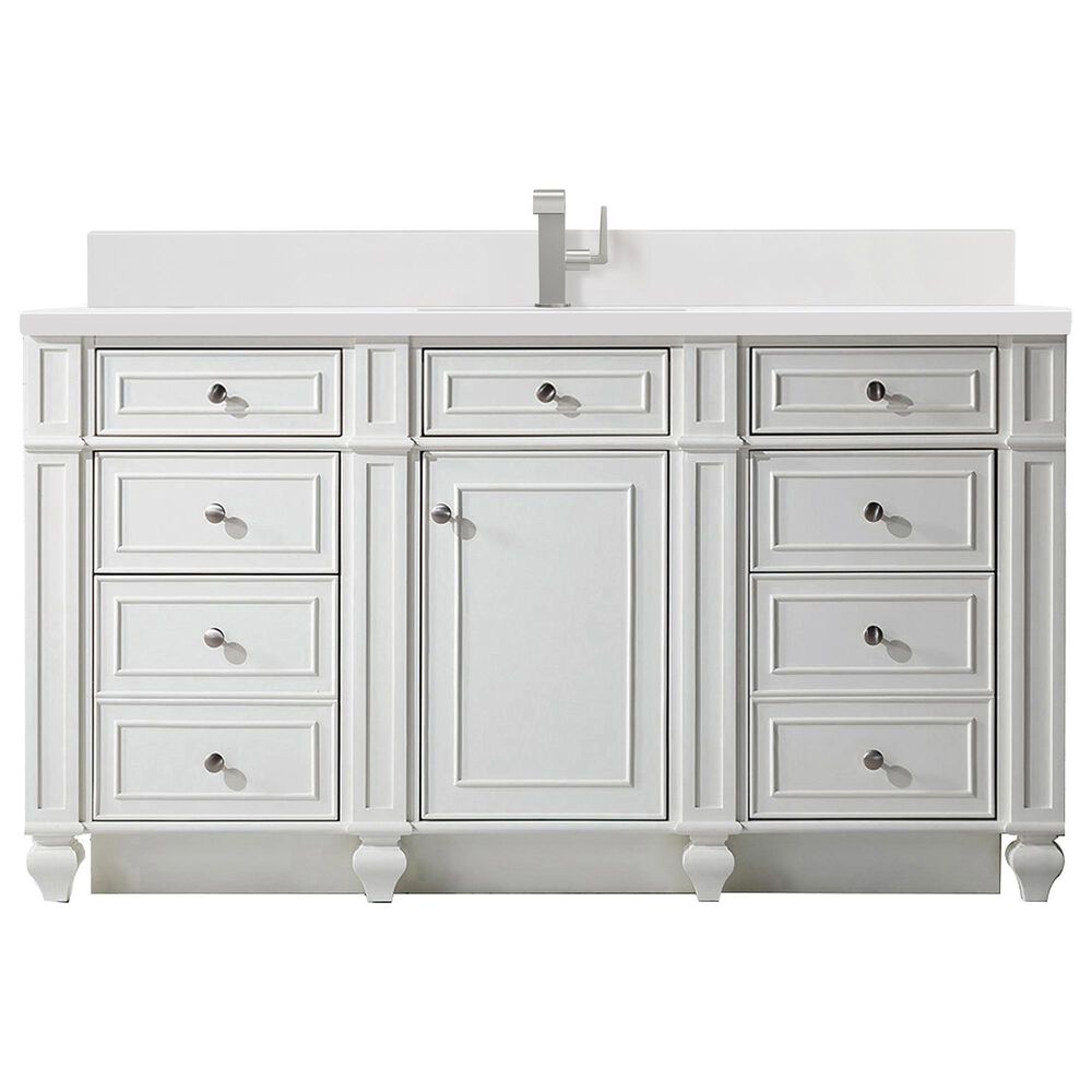 James Martin Vanities Bristol 60" Single Bathroom Vanity in Bright White with Single Hole 3 cm White Zeus Quartz Top and Rectangular Sink, , large