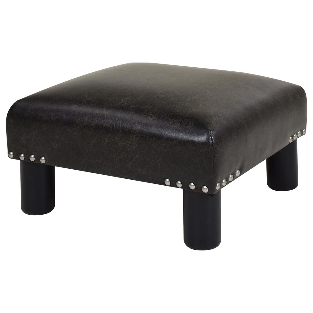 Jennifer Taylor Home Jules 16" Accent Ottoman in Vintage Black and Brown, Black, large
