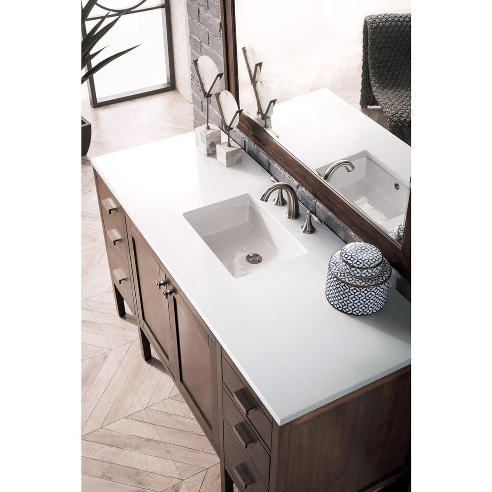 James Martin Vanities Addison 60" Single Bathroom Vanity in Mid Century Acacia with 3 cm White Zeus Quartz Top and Rectangular Sink, , large