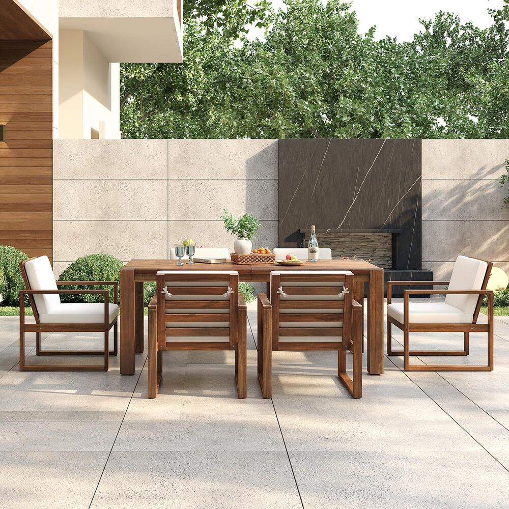 HOMLUX 7-Piece Patio Dining Set with 69" Rectangular Mocha Table and Umbrella Hole in Beige, , large