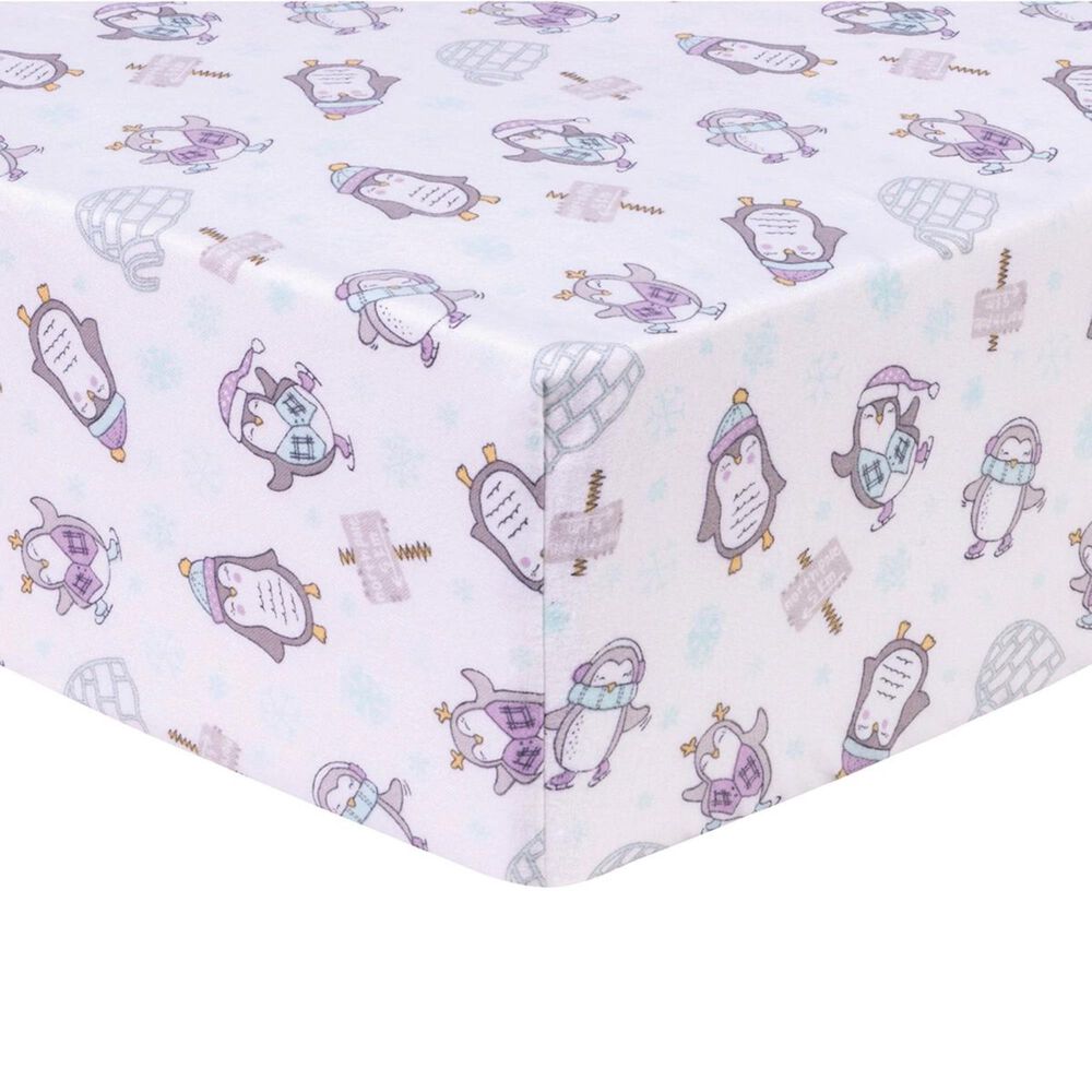 Trend Labs Penguins Deluxe Flannel Fitted Crib Sheet in White, , large