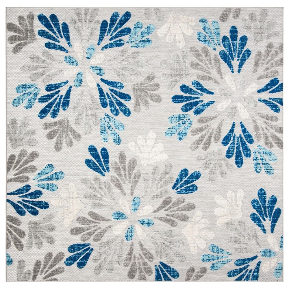 Safavieh Cabana CBN800F 4" Square Grey and Blue Indoor/Outdoor Area Performance Rug, , large