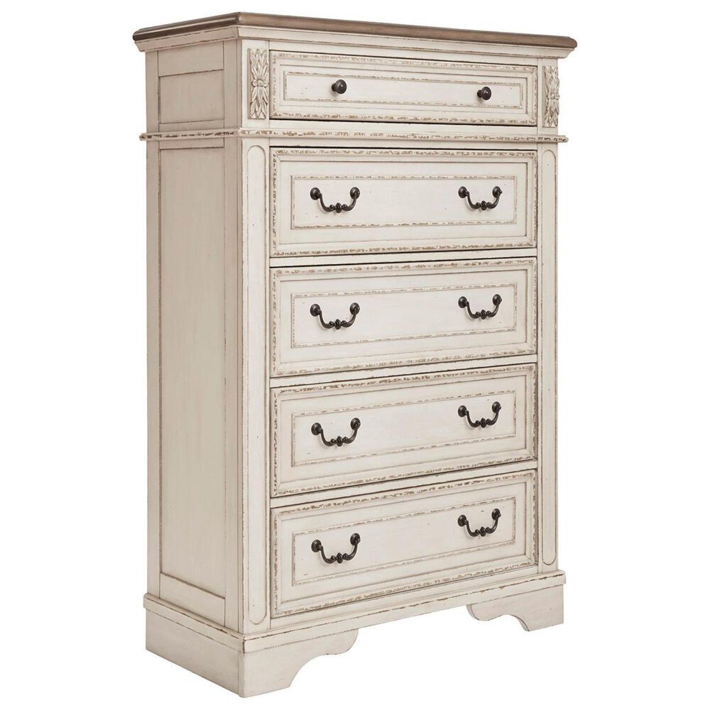 Ashley Realyn 5 Drawer Chest in Chipped White and Brown, , large