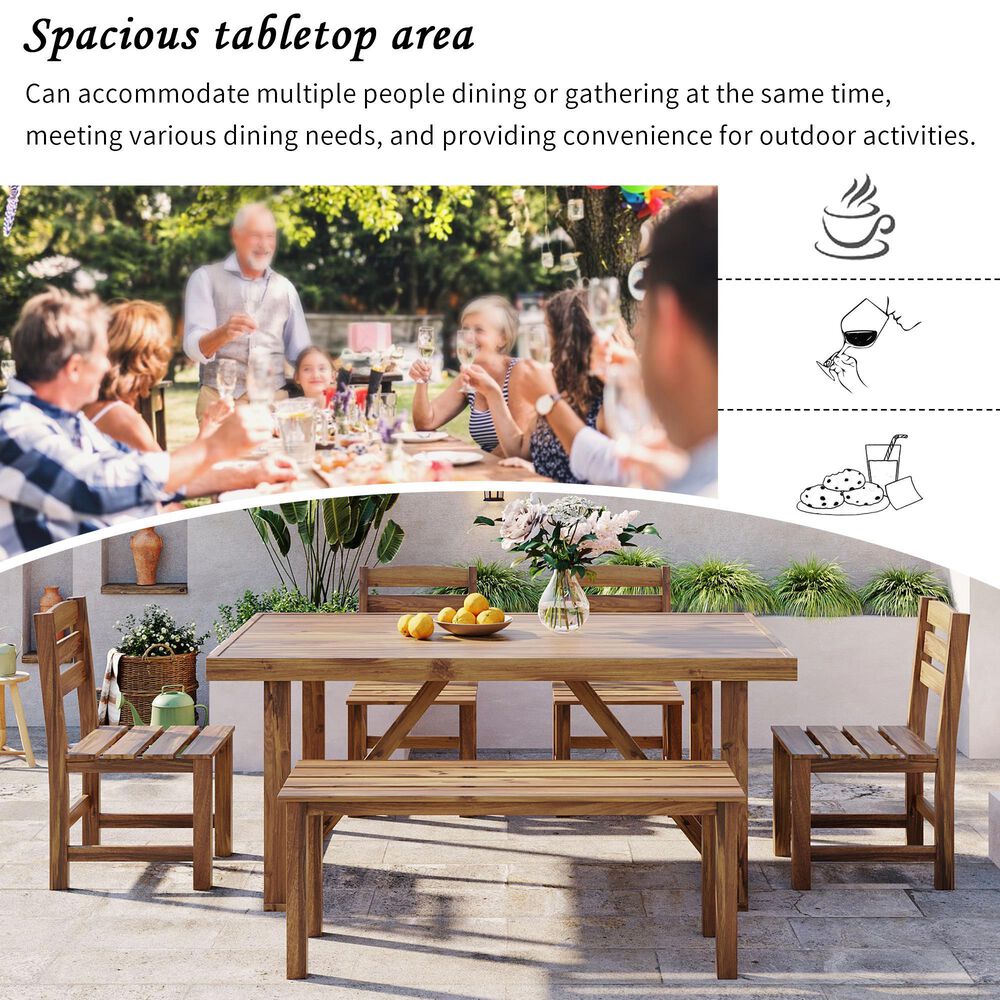 Hearth and Haven 6-Piece Patio Dining Set with Table, Bench and Chairs in Natural, , large