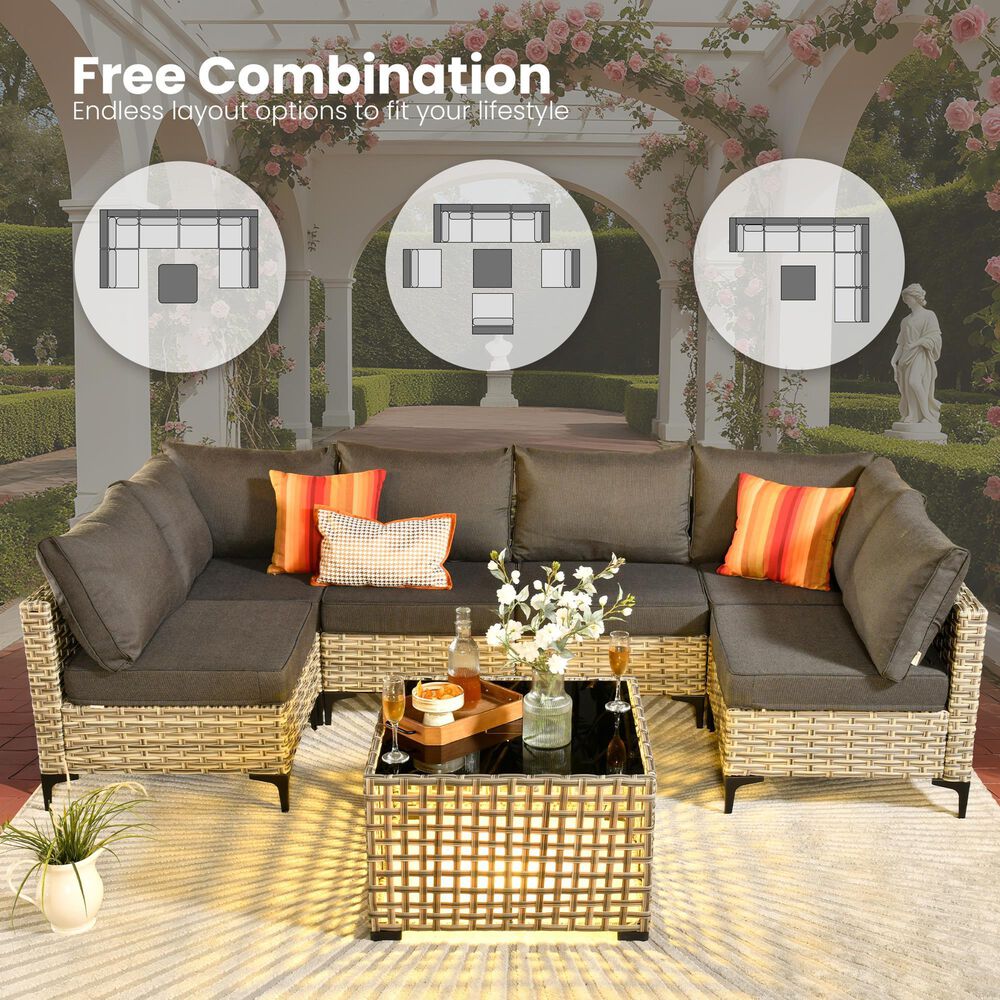 HOMLUX 11-Piece Outdoor Modular Sofa Conversation Set in Black, , large
