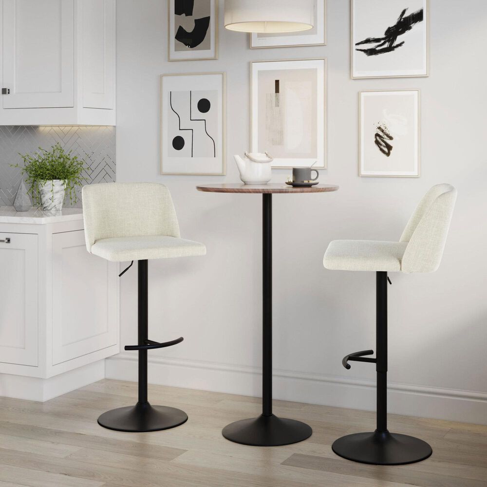 LumiSource Toriano Swivel Adjustable Bar Stool with Cream Fabric Upholstery in Black (Set of 2), , large