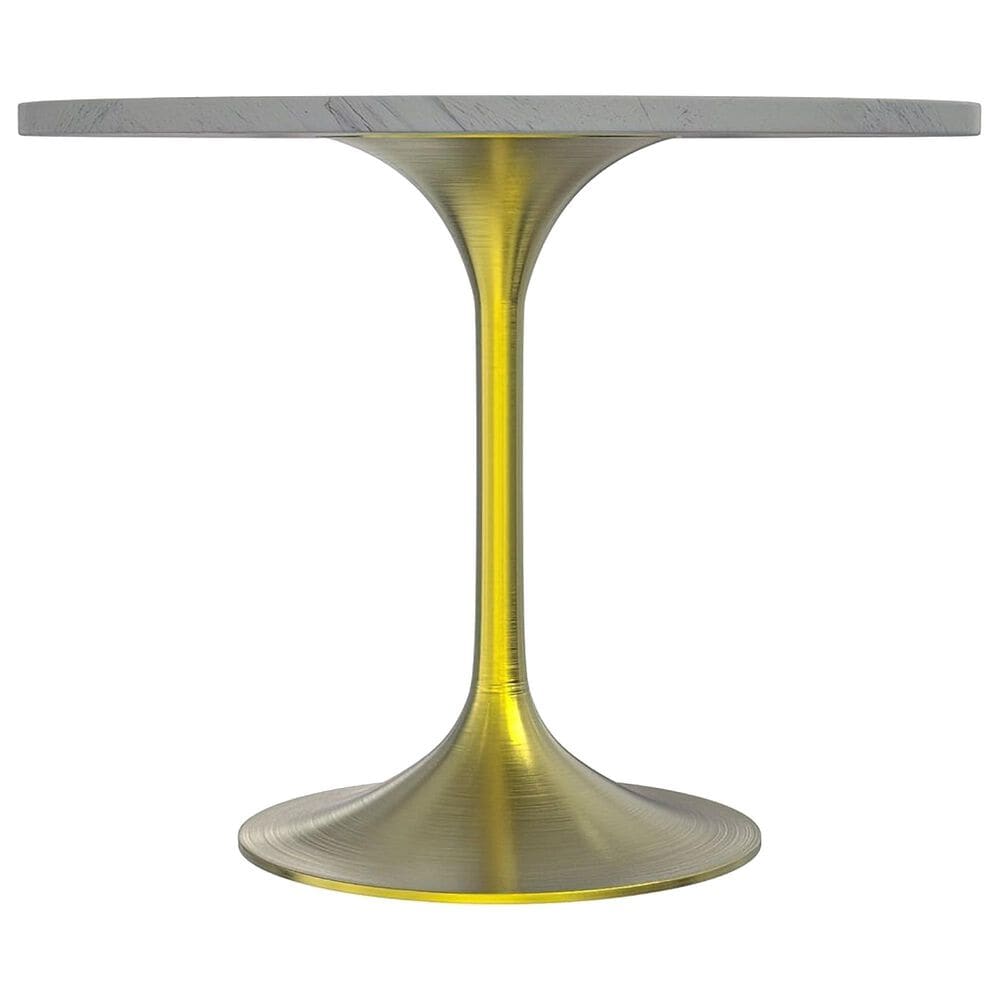 Leisuremod LeisureMod Verve Collection 36 Round Dining Table, Brushed Gold Base with Laminated White Marbleized Top, , large