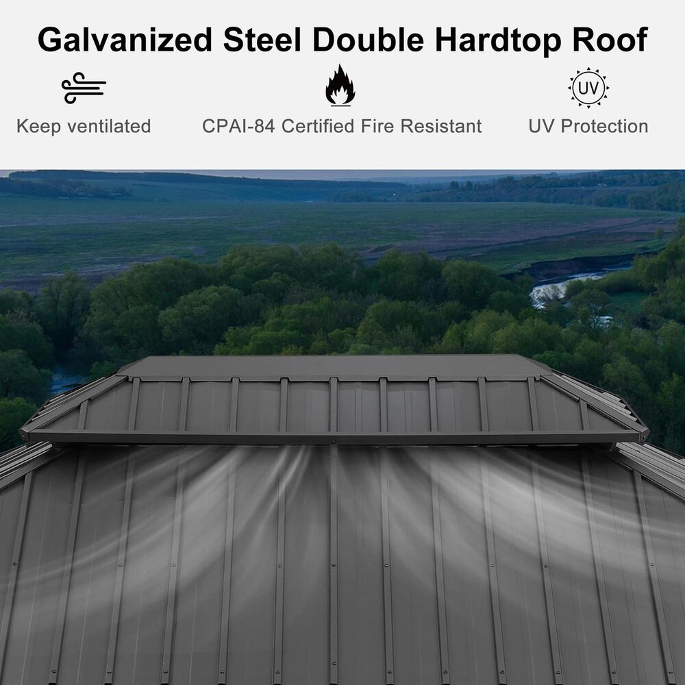 HOMLUX 14-ft x 11-ft Double Roof Outdoor Gazebo Gray Gazebo with Hardtop Roof (Screen Included), , large