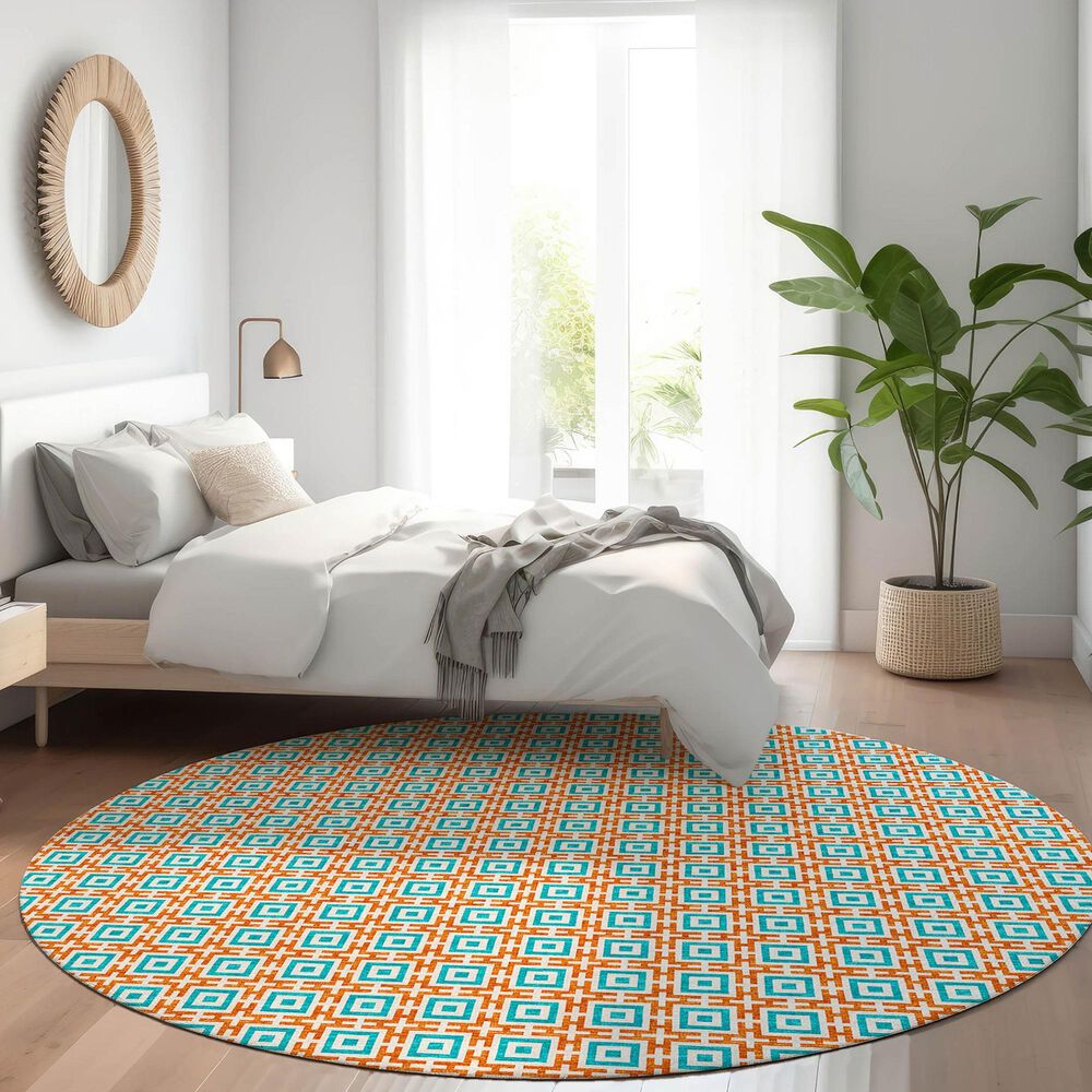 Dalyn Rug Company Marlo 4&#39; Round Orange Indoor/Outdoor Area Rug, , large
