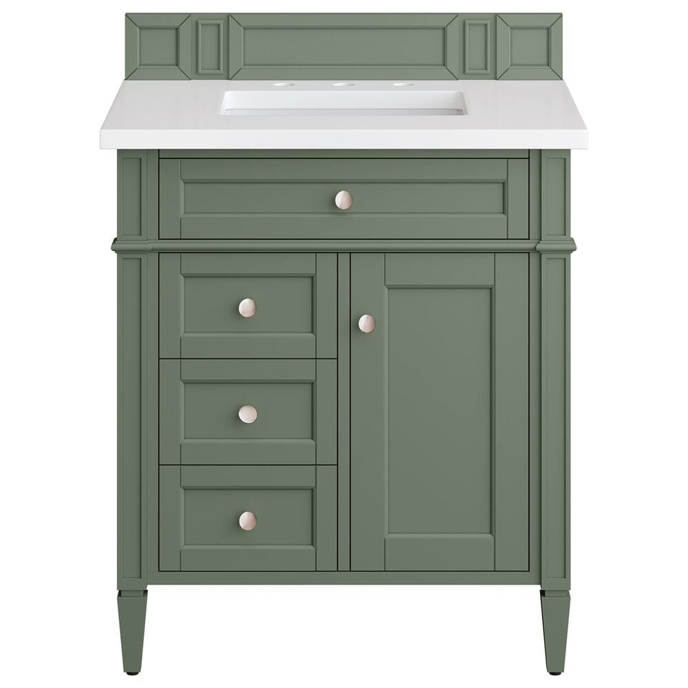 James Martin Vanities Brittany 30" Single Bathroom Vanity in Smokey Celadon with 3 cm White Zeus Quartz Top and Rectangular Sink, , large
