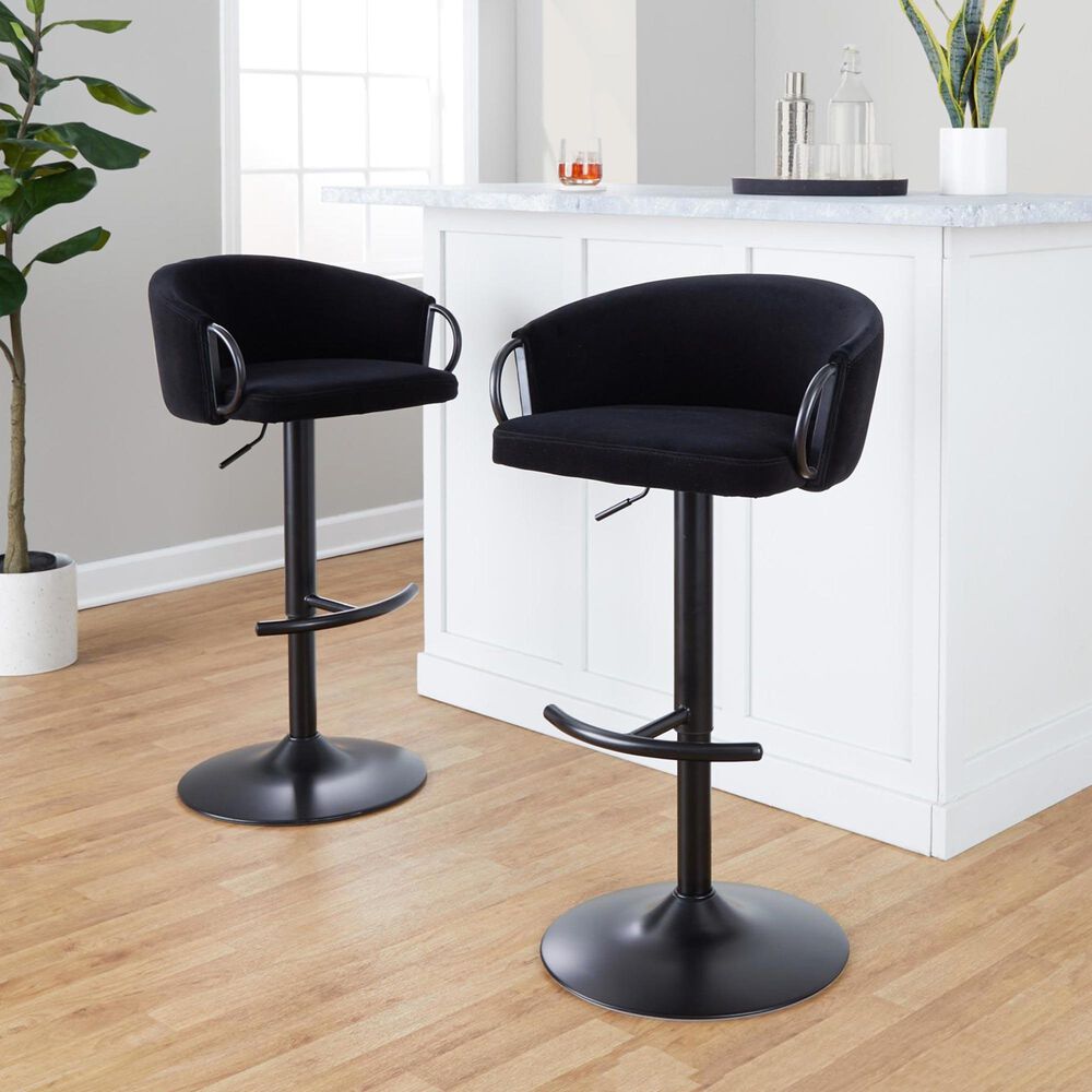 LumiSource Claire Swivel Adjustable Barstool with Black Velvet Upholstery in Black (Set of 2), , large