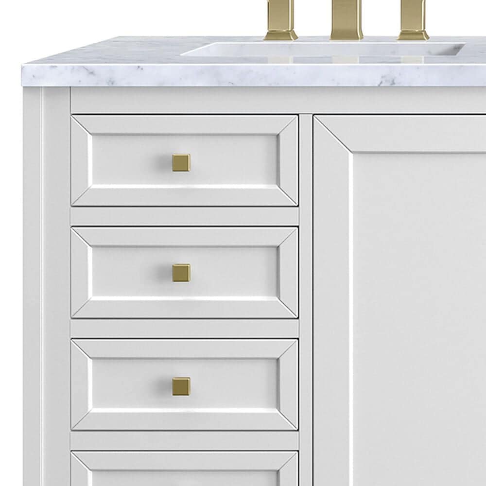 James Martin Vanities Chicago 60&quot; Double Bathroom Vanity in Glossy White with 3 cm Carrara White Marble Top and Rectangular Sinks, , large
