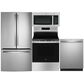 GE Appliances 4pc Kitchen Package with 21.9 Cu. Ft. French Door Refrigerator, 30" Freestanding Electric Range with Self-Clean, 1.6 Cu. Ft. Over-the-Range Microwave, and 30" Freestanding Electric Range with Self-Clean in Stainless Steel, , large