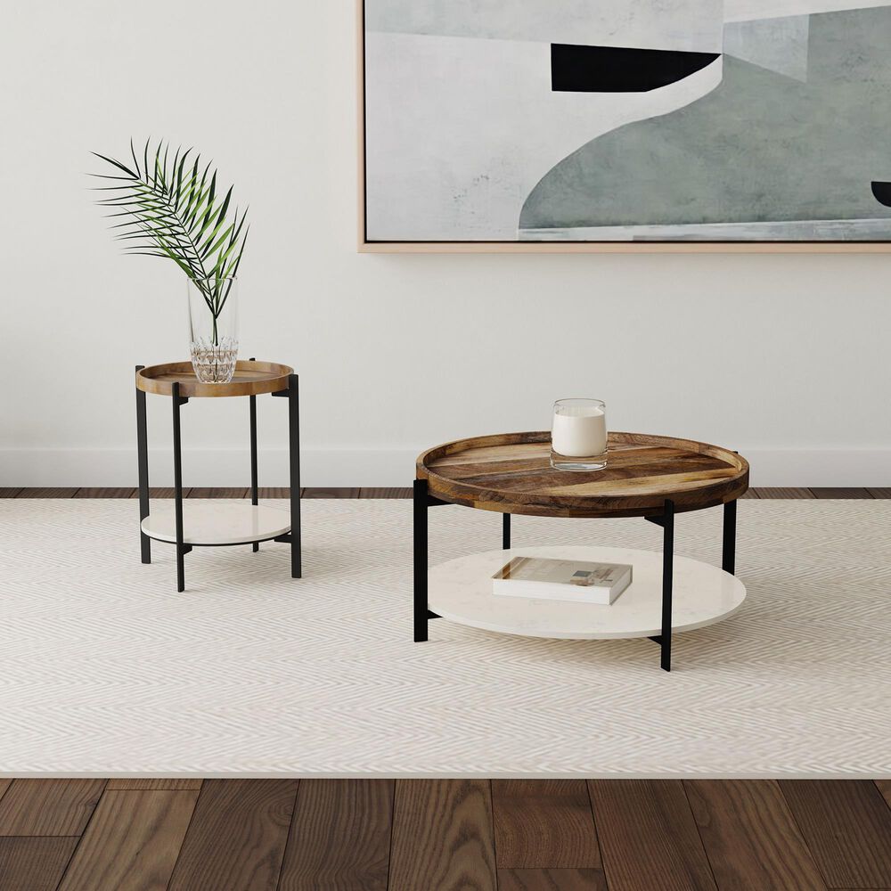 Coaster Adhvik Round End Table in Natural, White and Black, , large