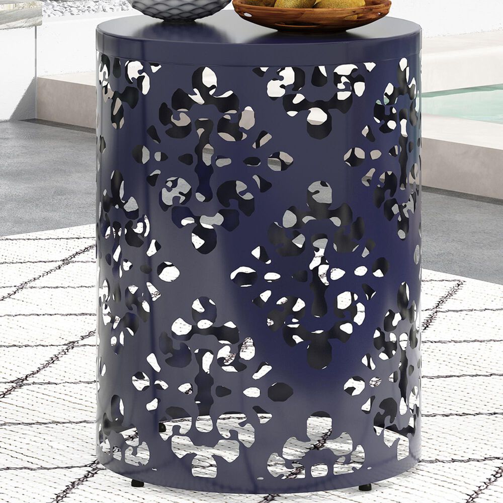 Hearth and Haven Outdoor End Table with Floral Pattern in Navy Blue, , large