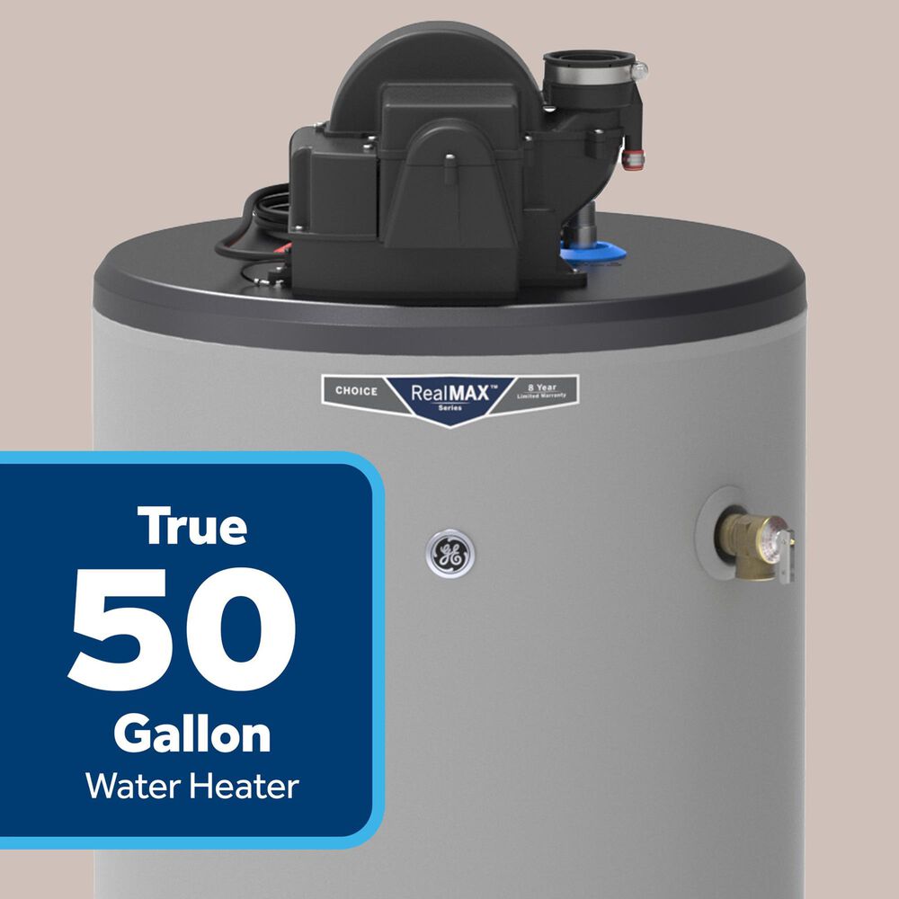 GE Appliances RealMAX Choice 50-Gallon Short Liquid Propane Power Vent Low-NOx Water Heater in Gray, , large