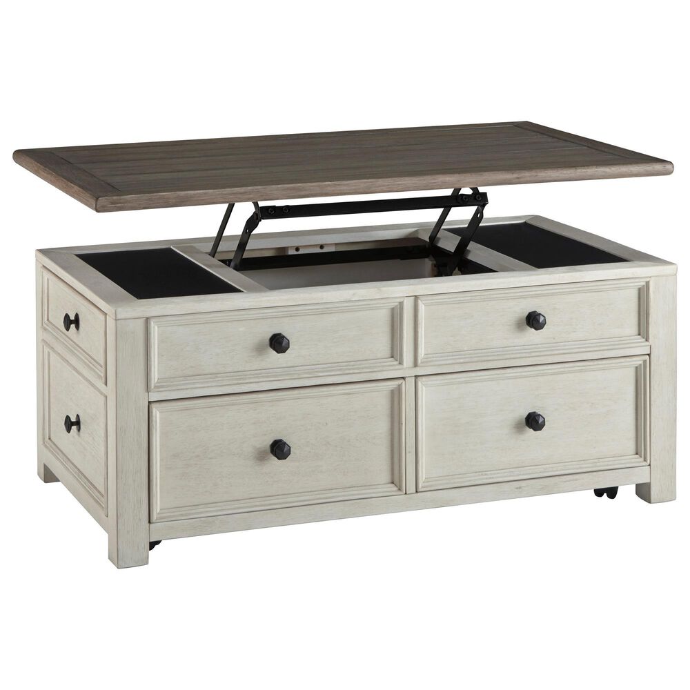 Ashley Bolanburg Lift Top Cocktail Table in Weathered Oak and Antique White, , large
