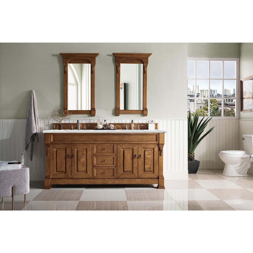 James Martin Vanities Brookfield 72&quot; Double Bathroom Vanity in Country Oak with 3 cm Ethereal Noctis Quartz Top and Rectangle Sinks, , large