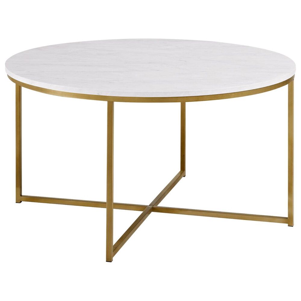Walker Edison Alissa Coffee Table in Faux Marble and Gold, , large