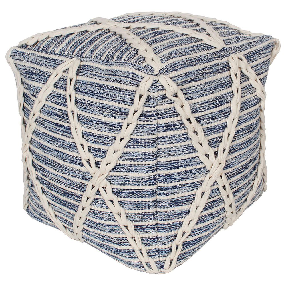 India House 17" x 17" Square Braided Pouf in Blue and Natural, , large