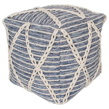 India House 17" x 17" Square Braided Pouf in Blue and Natural, , large