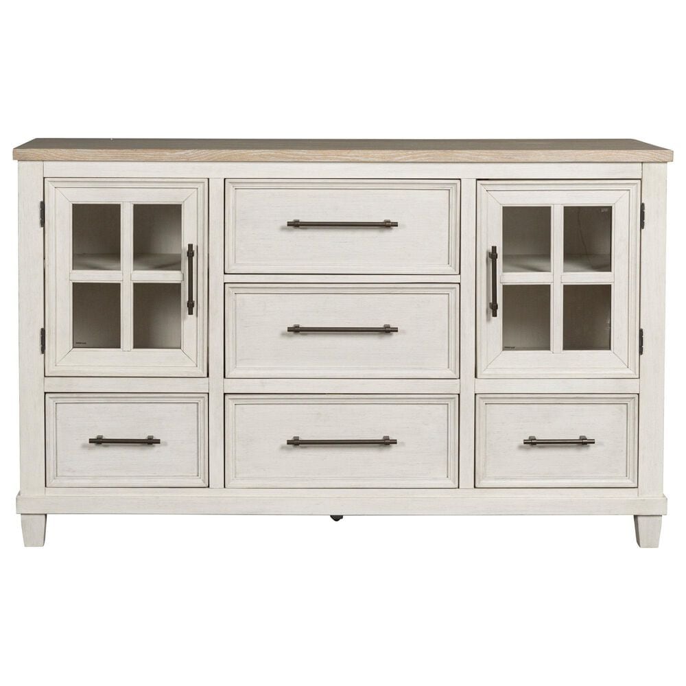 Ashley Shaybrock 5-Drawer Dresser and Mirror in Antique White and Brown, , large