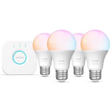 Phillips Hue Essentials 4-Piece A19 Smart LED Color Bulbs Starter Kit in White, , large