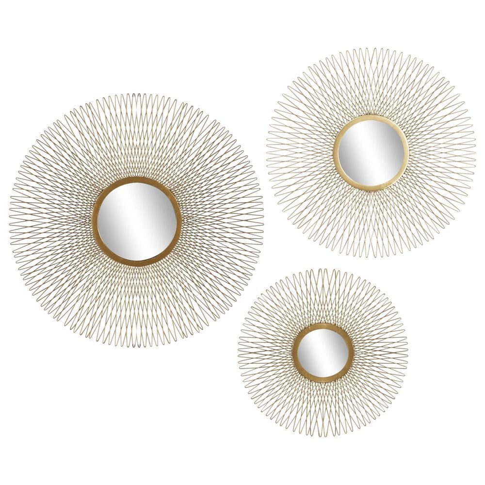 Maple and Jade Metal Sunburst Home Wall Mirror with Mirrored Accent in Polished Gold (Set of 3), , large