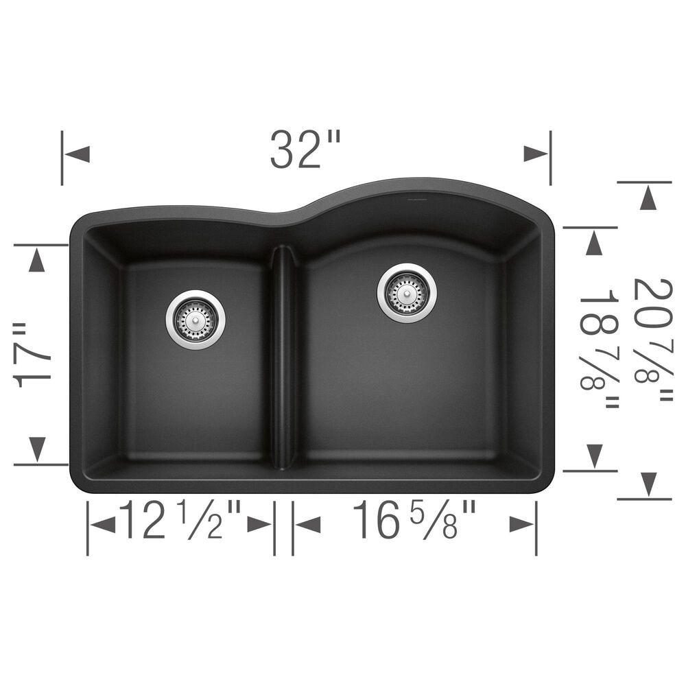 Blanco Diamond 32&quot; 1-3/4 Reverse Double Bowl Kitchen Sink with Low Divide in Anthracite, , large